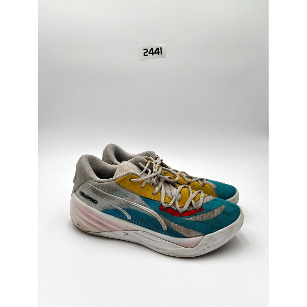 Puma All-Pro Nitro 379079-06 Mens 11.5 Basketball Shoes Pele Yellow Aqua Sneaker